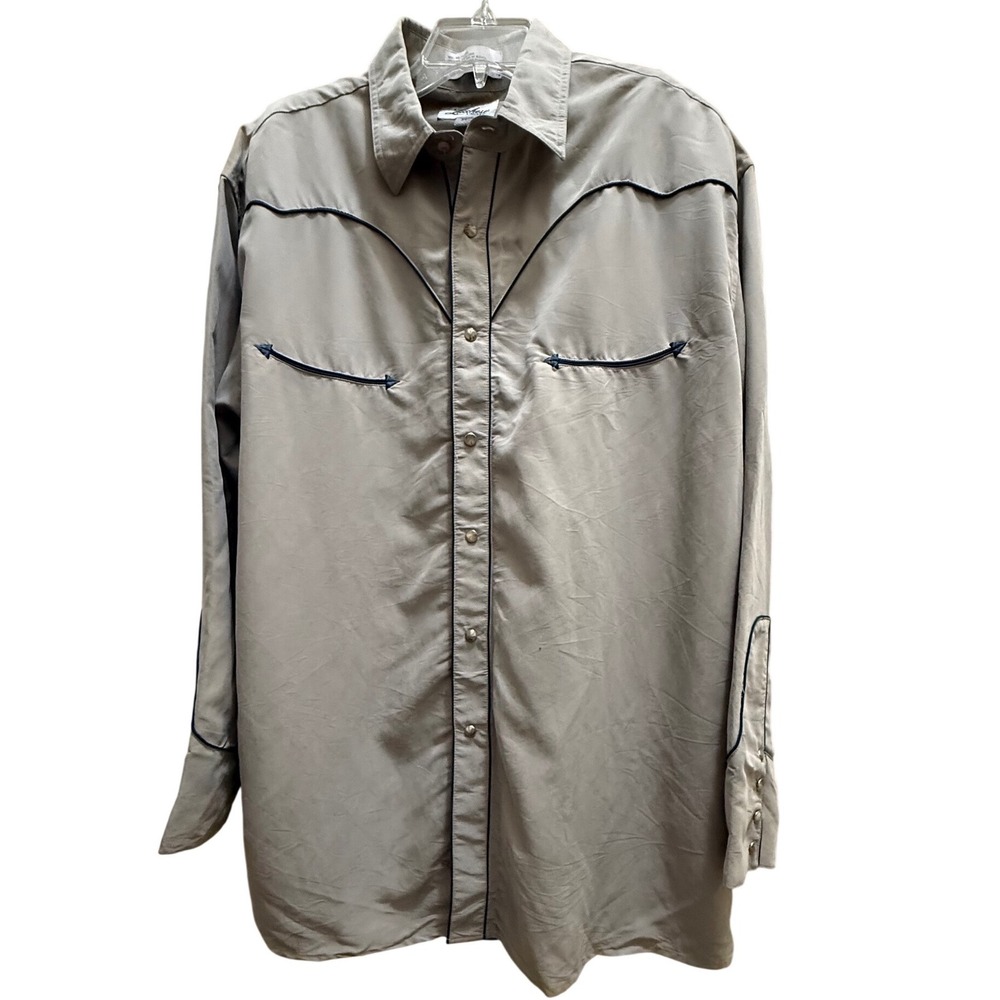 Lucchese Limited Mens Western Snap‎ Shirt Sand Tan Piping XL LP321014 Fall 03